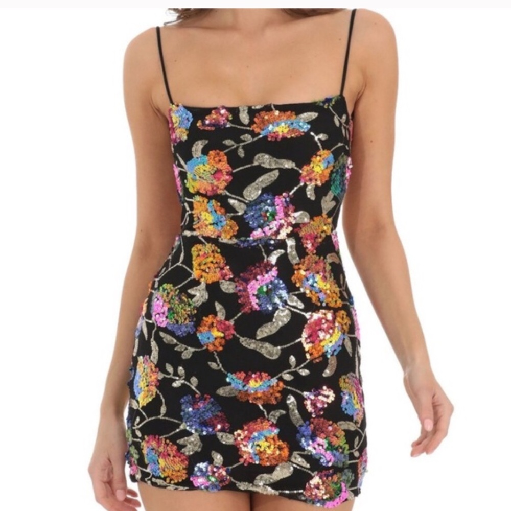 Lucy in the sky black dress with multicolored sequins